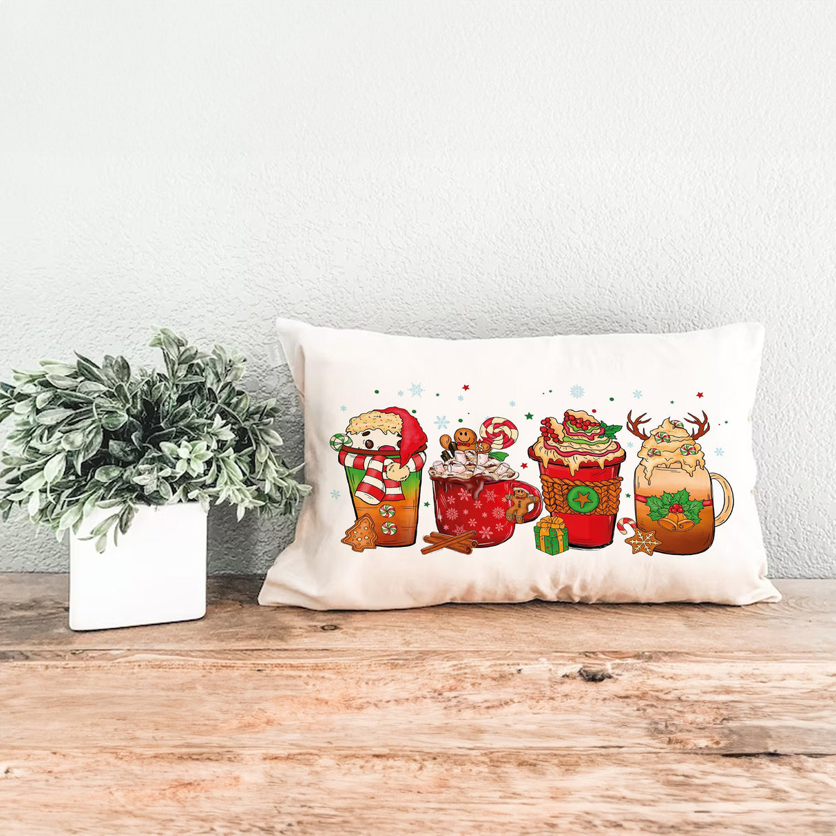 Christmas Coffee Snack Cups Throw Pillow, Home Decor, Custom Lumbar Pillow Cover, Merry Christmas, New Year Party Decor, Christmas Gift Idea - Arria Home