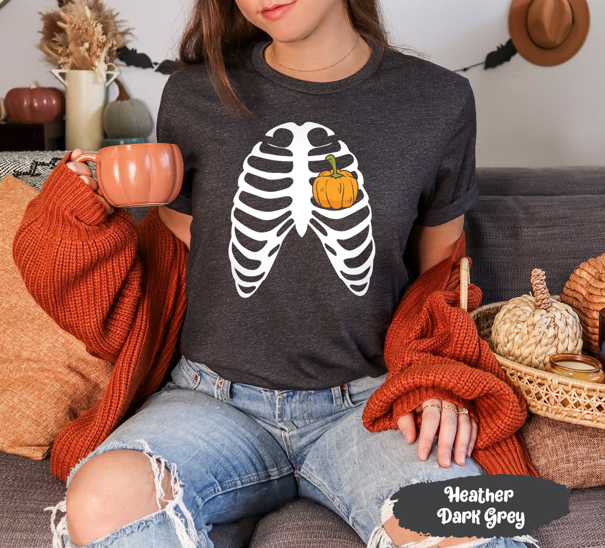 Halloween Pumpkin Shirt, Skeleton Pumpkin Shirt, Womens Skeleton Shirt, Fall Pumpkin Shirt, Skeleton Shirt, Pumpkin Shirt, Rib Cage Shirt