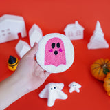 Pink Halloween Punch Needle Pumpkin Coasters Set, Halloween Decor Gift, Spooky Season, Ghost, Bat, Candy Coasters, Halloween Party Mug Rug - Arria Home