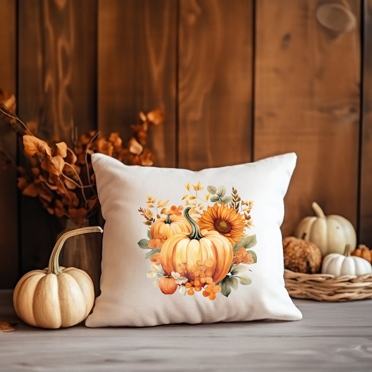 Fall Watercolor Pumpkin Throw Pillow, Autumn Lumbar Pillow, Thanksgiving Farmhouse Decor, Fall Holiday Pillowcase, Fall Housewarming Gift - Arria Home