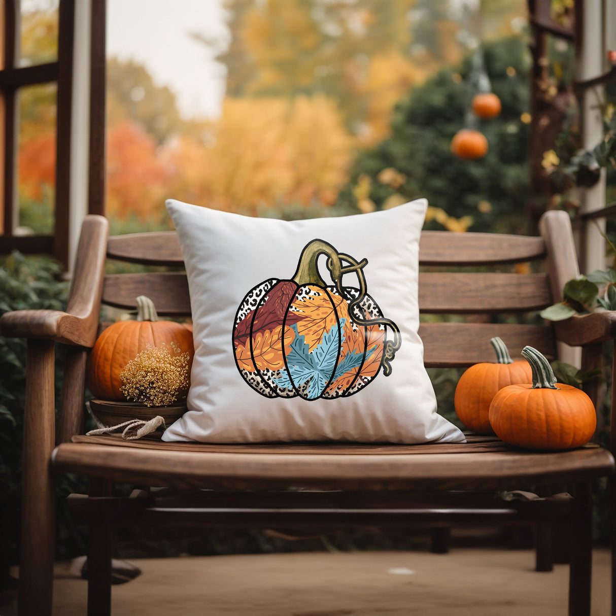 Fall Watercolor Pumpkin Throw Pillow, Autumn Lumbar Pillow, Thanksgiving Farmhouse Decor, Fall Holiday Pillowcase, Fall Housewarming Gift - Arria Home