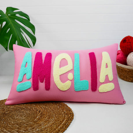 Custom Name Punch Needle Nursery Decor Pillow, Baby Shower Gift, Newborn Baby Gift, Baby Room Decor, Dorm Decor, Birthday Gift, Christmas - Arria Home