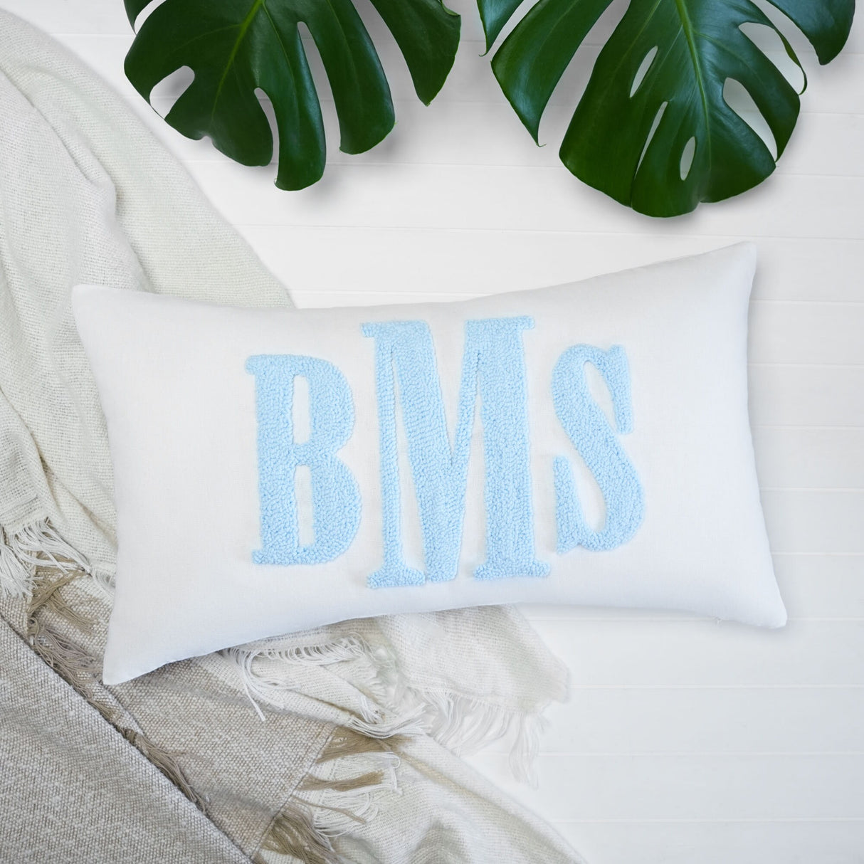 Custom Monogram Embroidered Pillow, Personalized Collage University Monogram Letter Lumbar Pillow, Punch Needle Throw Pillow, Initial Pillow.