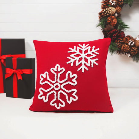 Christmas Snowflake Punch Needle Throw Pillow Cover, Holiday Home Decor Merry Christmas Gift Idea, Christmas Decor, Red Farmhouse Decor - Arria Home