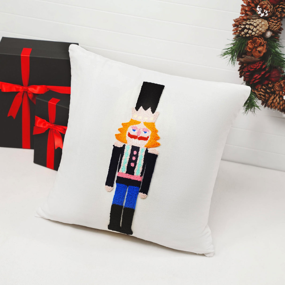 Nutcracker Christmas Punch Needle Pillow Cover, Christmas Cushion, Nutcracker Decor, Farmhouse Decor, Holiday Home Decor Christmas Gift Idea - Arria Home