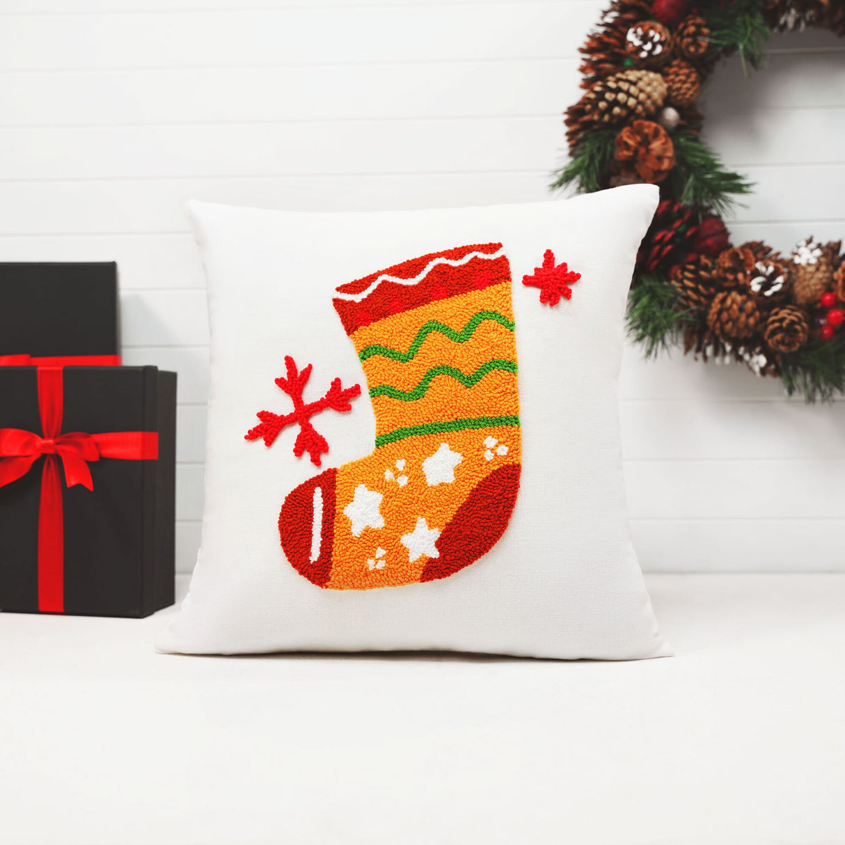 Christmas Socks Punch Needle Pillow Cover, Christmas Home Decor Gift, Christmas Cushion, Winter Holiday Pillowcase, Gift for Christmas - Arria Home