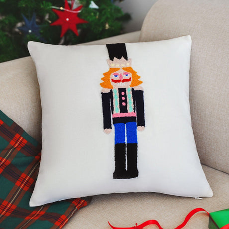 Nutcracker Christmas Punch Needle Pillow Cover, Christmas Cushion, Nutcracker Decor, Farmhouse Decor, Holiday Home Decor Christmas Gift Idea - Arria Home