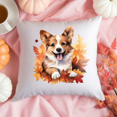 Fall Dog with Leaves Watercolor Throw Pillow, Thanksgiving Decor, Autumn Decor, Fall Cat Halloween Decor, Farmhouse Decor, Holiday Decor - Arria Home