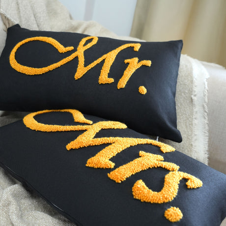 Mr Mrs Glitter Gold Custom Punch Needle Pillow, Wedding Gift, Housewarming Gift, Christmas Gift, Embroidery Gift for Couple, Newlywed Gift, - Arria Home