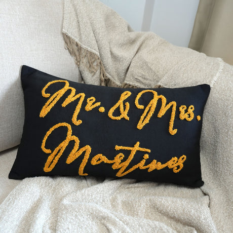 Mr Mrs Glitter Gold Custom Punch Needle Pillow, Wedding Gift, Housewarming Gift, Christmas Gift, Embroidery Gift for Couple, Newlywed Gift, - Arria Home