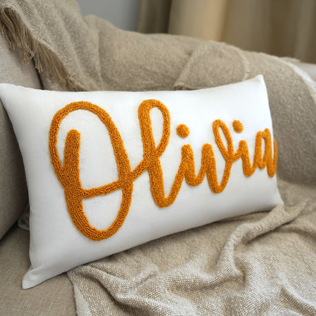 Custom Golden Punch Needle Handmade Pillows, Home Decor, Personalized Gift, First Christmas Gift, Birthday Gift, Glitter Embroidered Pillow - Arria Home