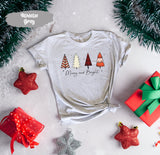 Merry and Bright Tee, Retro Christmas, Holiday Tshirt, Winter Shirt, Merry Christmas Tee, Xmas Family Shirt, Gift for Parents