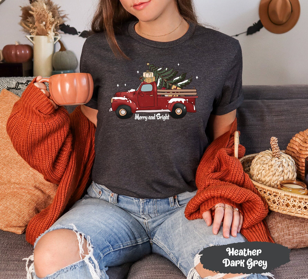 Merry and Bright Christmas Trees Truck Shirt, Merry and Bright Shirt, Christmas T-shirt, Christmas Family, Red Truck Shirt, Christmas Gift