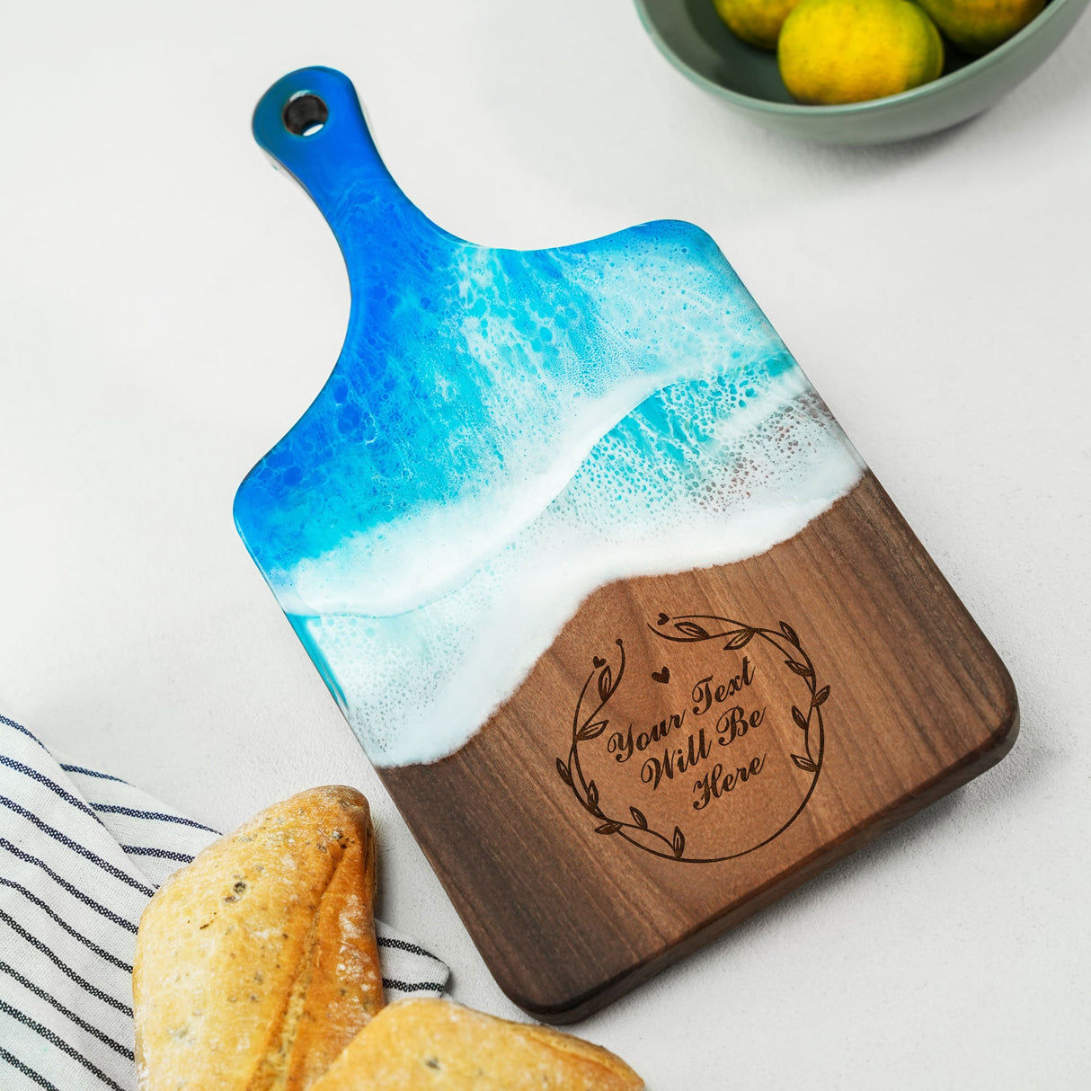 Resin Ocean Personalized Cutting Board, Housewarming Gift for Couple, Wedding Gift, Christmas Anniversary Gift Idea, Epoxy Charcuterie Board - Arria Home