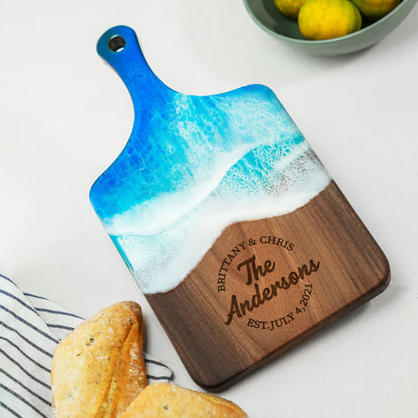 Personalized Resin Ocean Cutting Board, Christmas Gift for Couple, Wedding Gift, New Home Couple Gift, Housewarming Gift, Epoxy Walnut Board - Arria Home