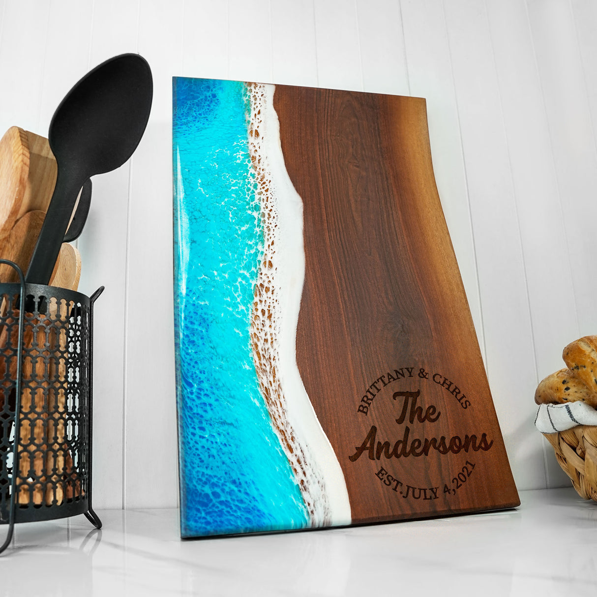 Resin Ocean Personalized Cutting Board, Housewarming Gift for Couple, Wedding Gift, Christmas Anniversary Gift Idea, Epoxy Charcuterie Board - Arria Home