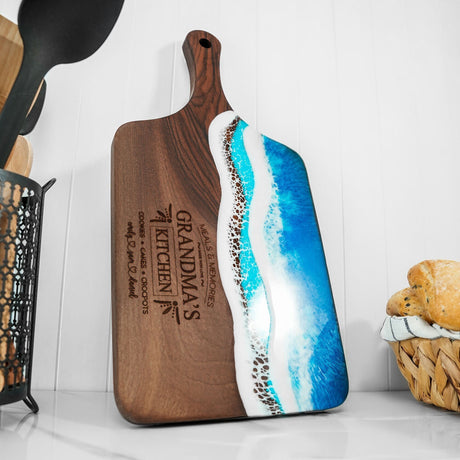 Christmas Gift Recipe Resin Ocean Cutting Board, Handwritten Recipe Charcuterie Board, Personalized Grandma Gift for Christmas, Epoxy Art - Arria Home