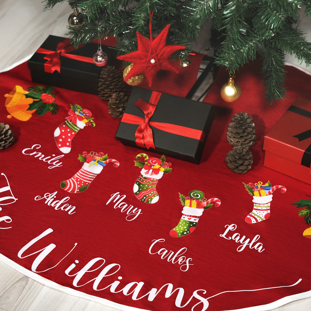 Personalized Christmas Tree Skirt, Custom Christmas Tree Family Holiday Decorations, Xmas Pine Tree Decorations, Gift for Christmas - Arria Home