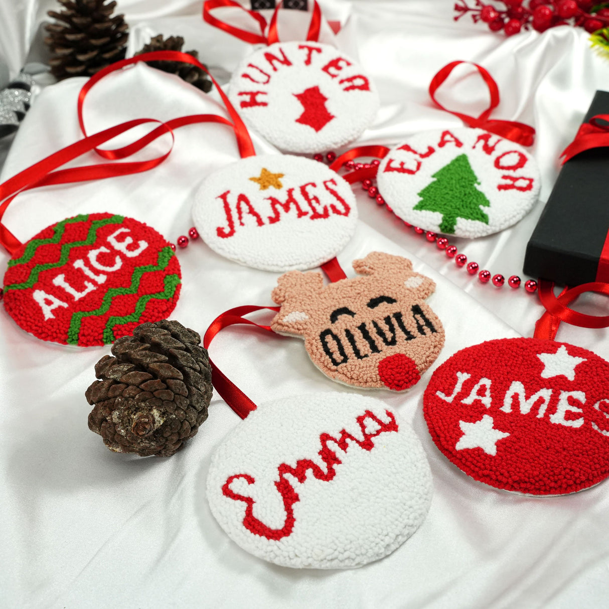 Personalized Baby First Christmas Embroidered Ornament, Custom Baby Name Family Ornament, Baby Shower Decor, Holiday Ornament, Noel Ornament - Arria Home