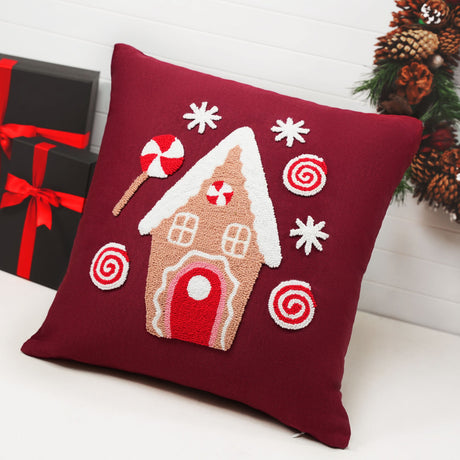 Gingerbread House Punch Needle Pillow Cover, Christmas Cushion, Christmas Decor Gift Idea, Farmhouse Decor, Holiday Home Decor Throw Pillow - Arria Home