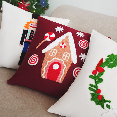 Gingerbread House Punch Needle Pillow Cover, Christmas Cushion, Christmas Decor Gift Idea, Farmhouse Decor, Holiday Home Decor Throw Pillow - Arria Home