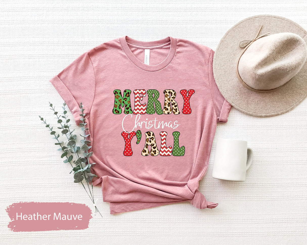 Merry Christmas Yall, Merry Christmas Tee, Leopard Christmas, Retro Christmas, Holiday Tshirt, Xmas Family Shirt, Merry Christmas