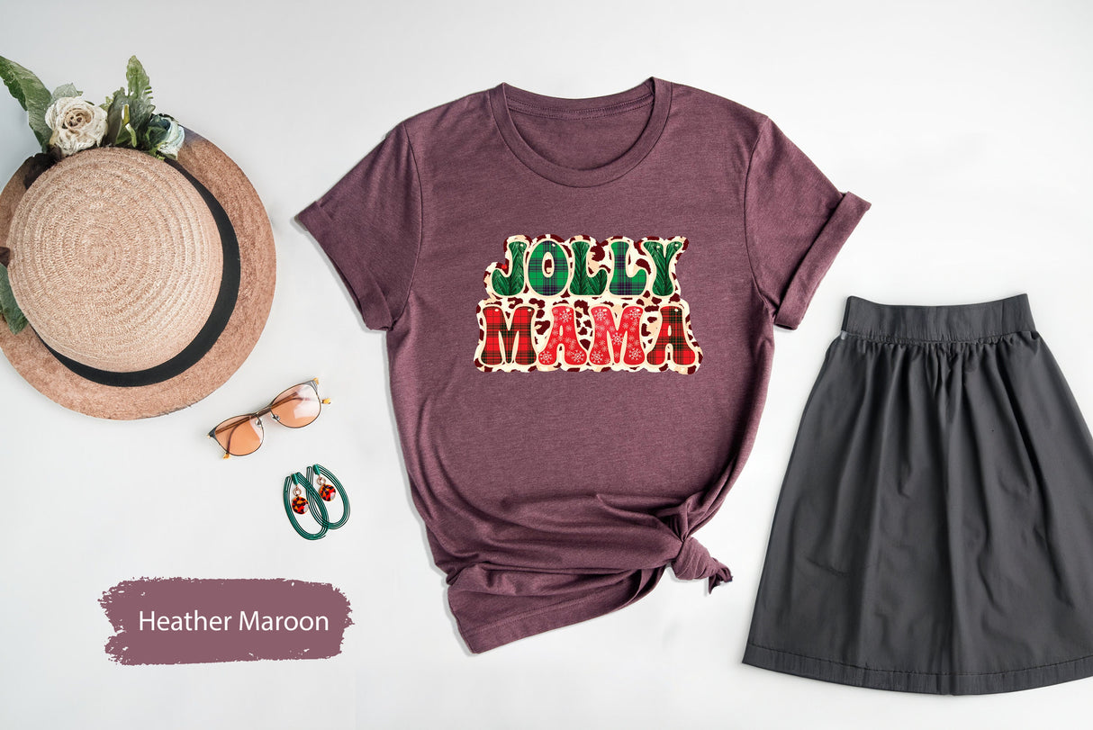 Jolly Mama, Christmas Gift Mom, Mom Christmas Shirt, Merry Christmas Tee, Retro Christmas, Xmas Family Shirt, Gift for Parents, Soft T Shirt