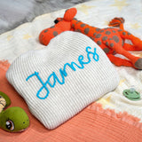 Personalized Baby Embroidered Sweater, Custom Baby Blanket, Embroidered Beanie, Knitted Baby Name Pillow, Child First Christmas Gift Idea - Arria Home