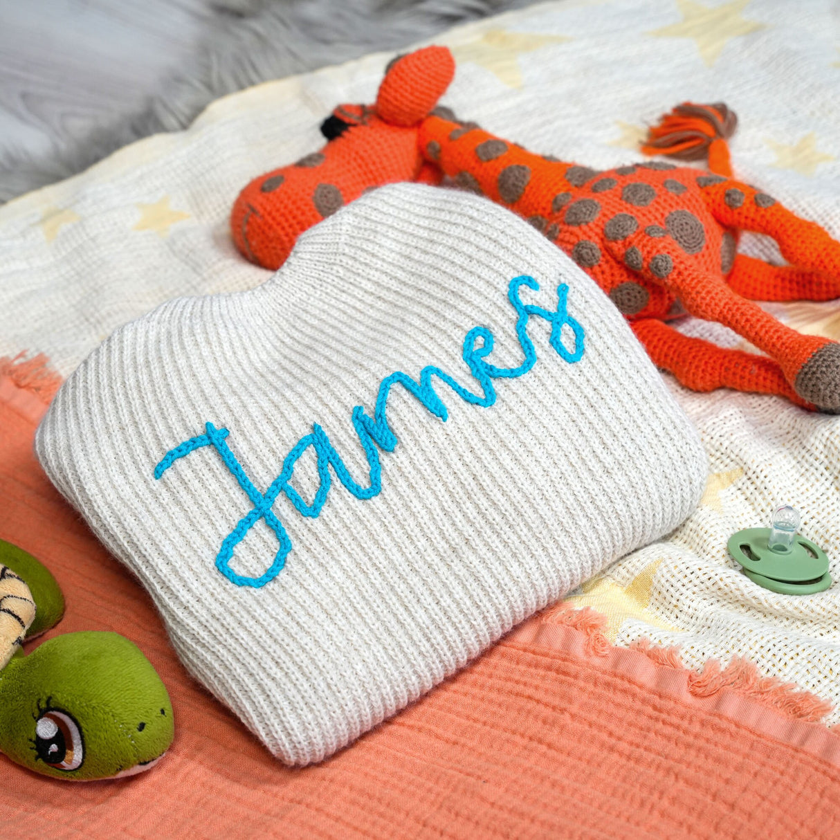 Custom Embroidered Baby Name Sweater, Personalized Baby Shower Gift, Knitted Blanket, Beanie, Pillow, Christmas Gift, Newborn Gift Idea - Arria Home