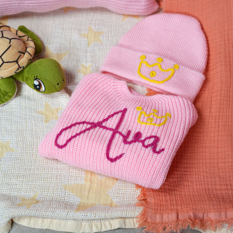 Personalized Baby Embroidered Blanket Newborn First Christmas Gift Idea, Baby Shower Gift, Beanie, Sweater, Pillow Baby Basket Gift Set - Arria Home