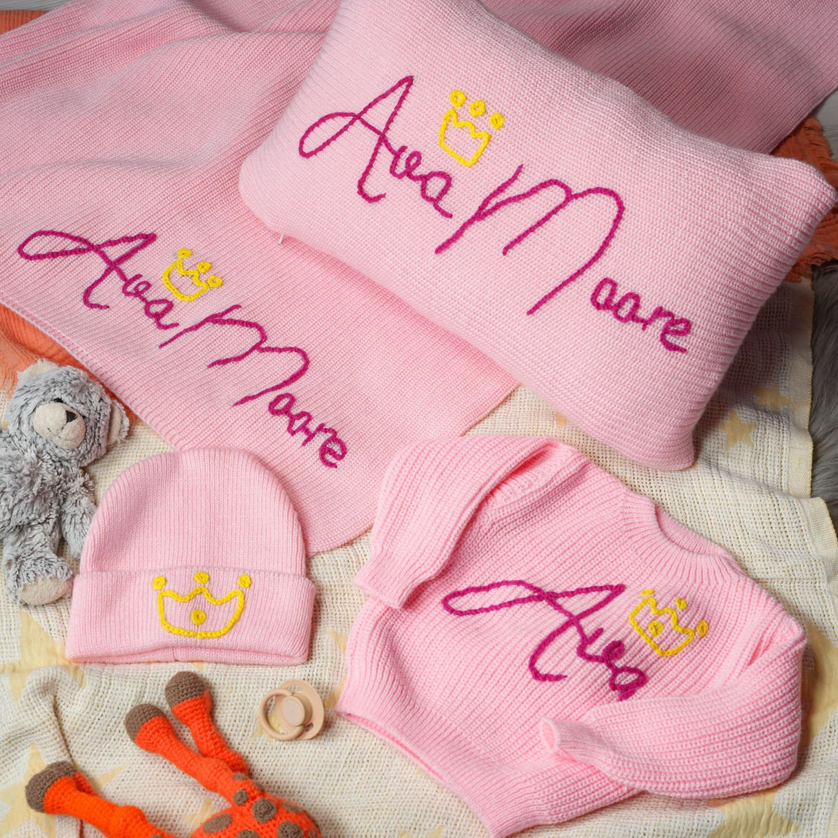 Personalized Baby Embroidered Sweater, Custom Name Blanket, Embroidered Beanie, Baby Name Pillow, First Christmas Nursery Gift, Newborn Gift - Arria Home