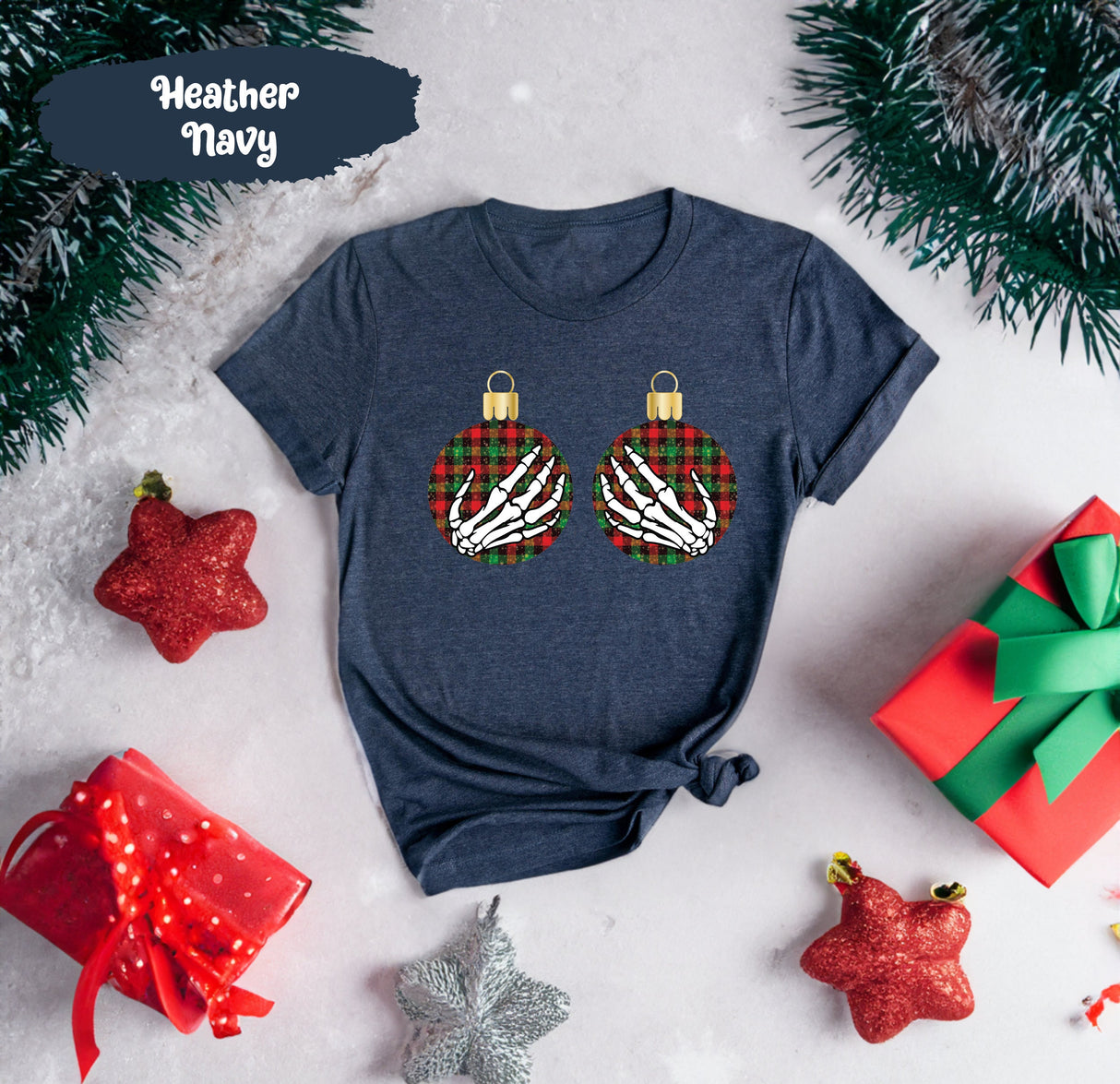 Skeleton Hands Shirt, Hand on Boobs, Buffalo Plaid Shirt, Ornament Shirt, Boob Shirt, Boob Grab Shirt, Christmas Boob Shirt, Funny Christmas