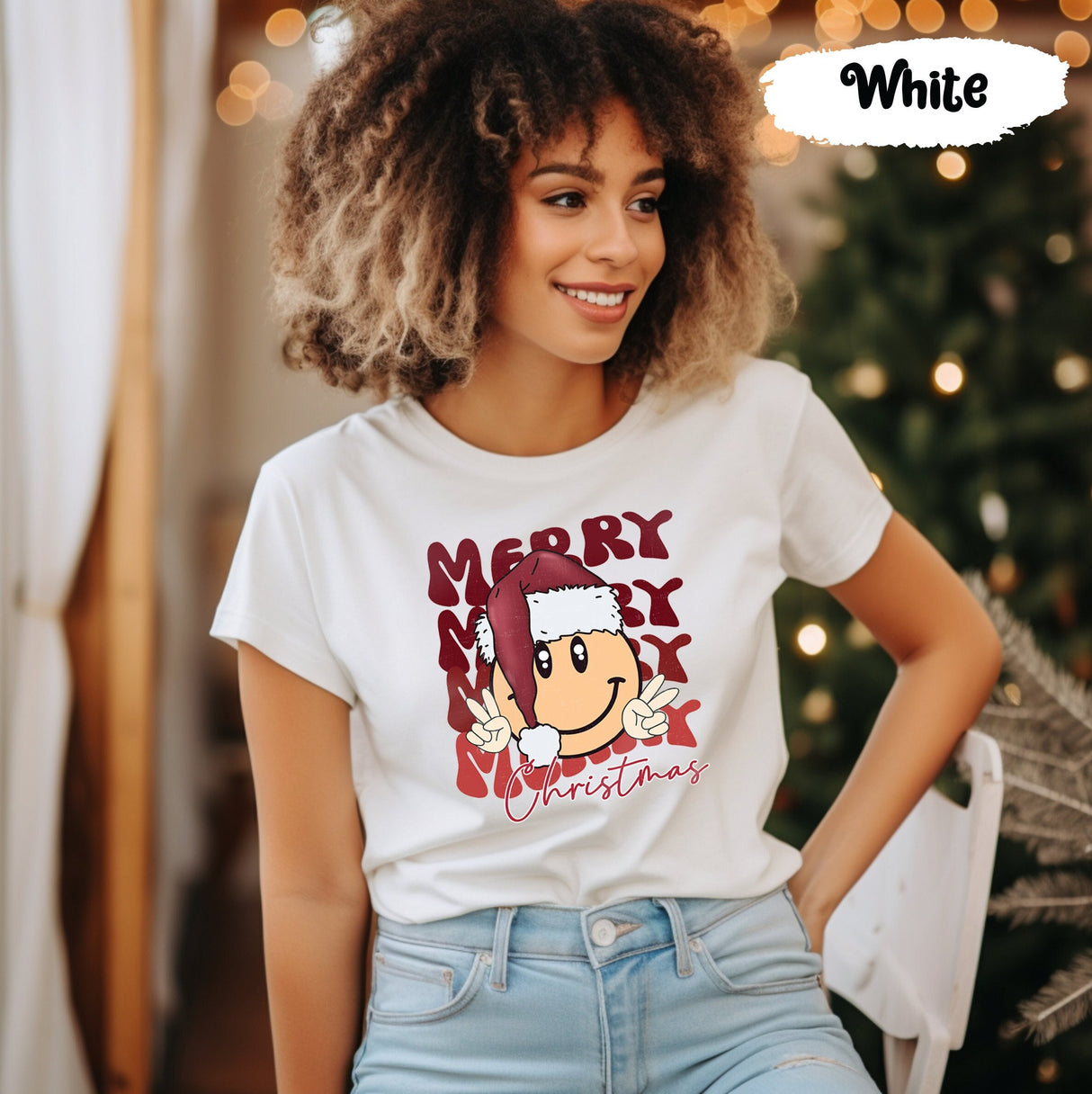 Merry Christmas Tee, Smiley Face Shirt, Santa Shirts, Christmas Gift Women, Winter Shirt, Retro Christmas, Xmas Family Shirt, Holiday Tshirt