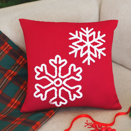 Christmas Snowflake Punch Needle Throw Pillow Cover, Holiday Home Decor Merry Christmas Gift Idea, Christmas Decor, Red Farmhouse Decor - Arria Home