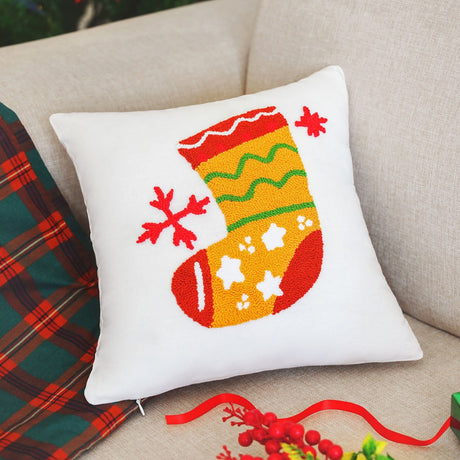 Christmas Socks Punch Needle Pillow Cover, Christmas Home Decor Gift, Christmas Cushion, Winter Holiday Pillowcase, Gift for Christmas - Arria Home