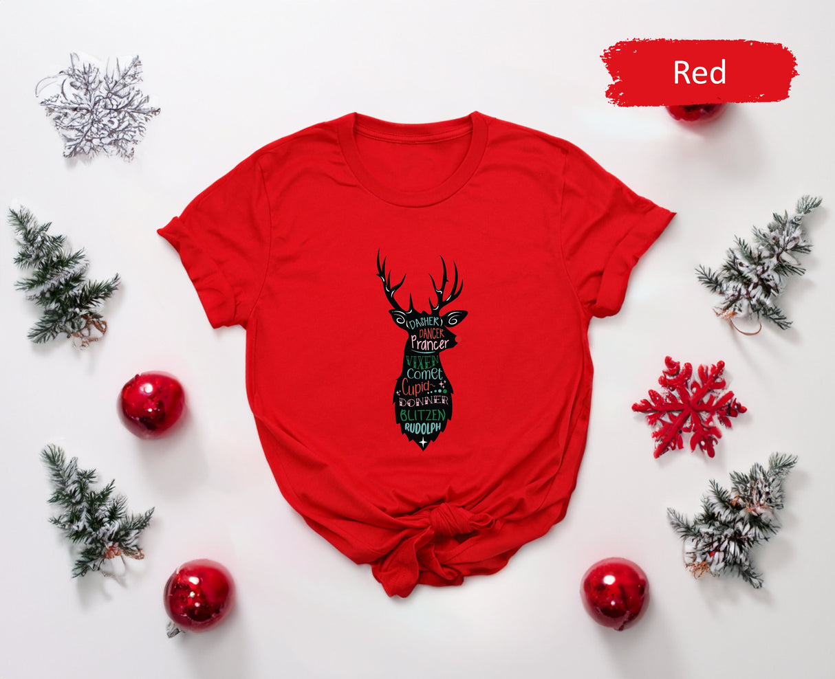 Santa's Reindeers Shirt with Deer Names, Reindeer Shirt, Reindeer Names, Reindeer Names Shirt, Santa Shirts, Merry Christmas Tee, Ho Ho Ho