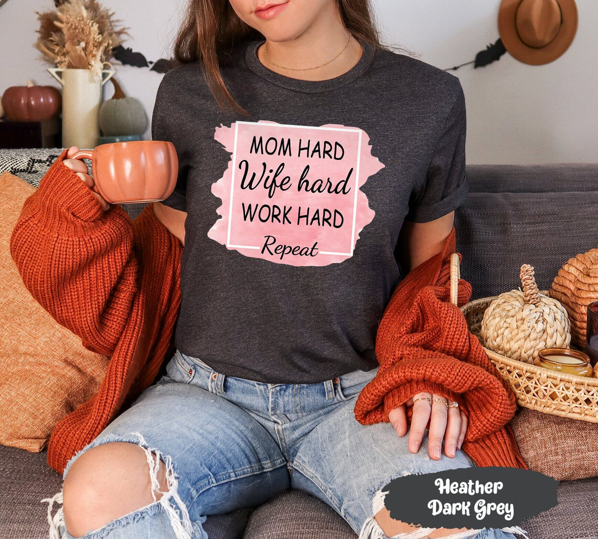 Funny Mom Shirt, Mother Tshirt, Working Mom Tee, Mama Shirt, Mom Christmas Gift, Mom Birthday Gift, Mom Hard Wife Hard Work Hard Repeat Tee