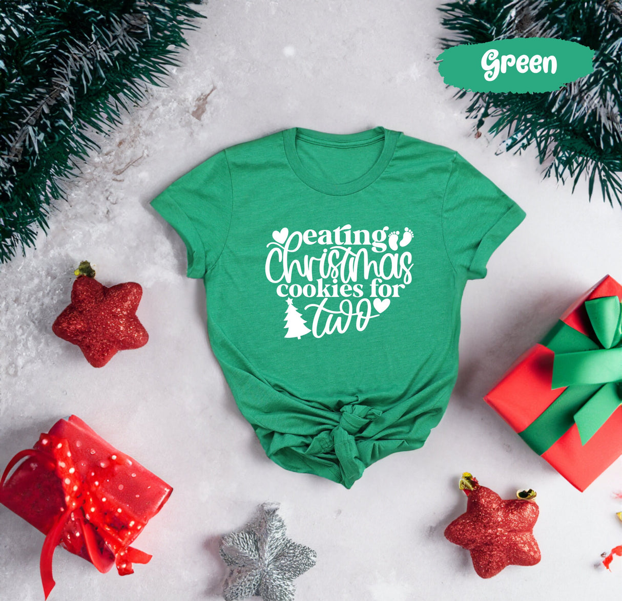 Eating Christmas Cookie For Two Shirt With Baby Feet, Pregnant Christmas, Baby Reveal Shirt, Baby Announcement, Maternity Christmas