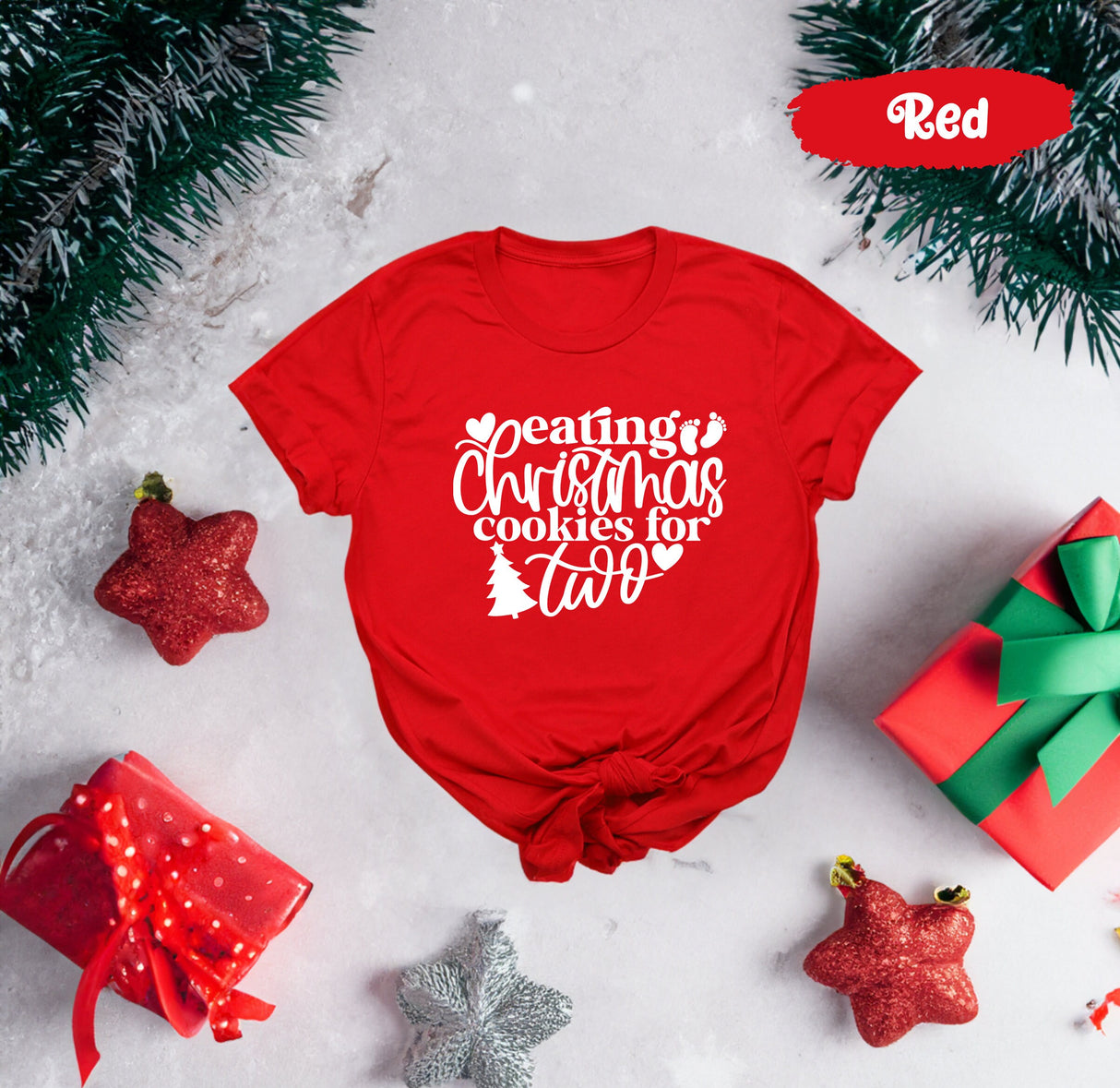 Eating Christmas Cookie For Two Shirt With Baby Feet, Pregnant Christmas, Baby Reveal Shirt, Baby Announcement, Maternity Christmas