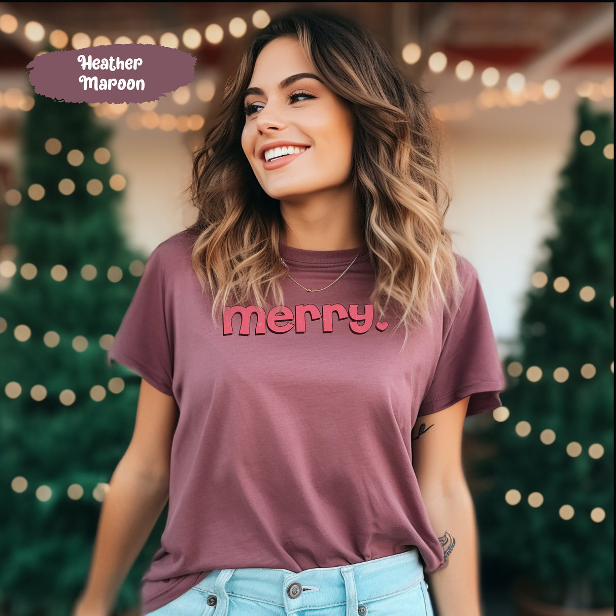 Merry Heart Tee, Merry Shirts, Pink Christmas Shirt, Merry Christmas Tee, Pink Christmas, Cute Christmas Shirt, Cute Womens Shirt, Ho Ho Ho