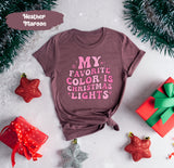 My Favorite Color Is Christmas Light Tee, Pink Christmas Shirt, Pink Christmas, Vintage Santa, Cute Christmas Shirt, Merry Christmas Tee