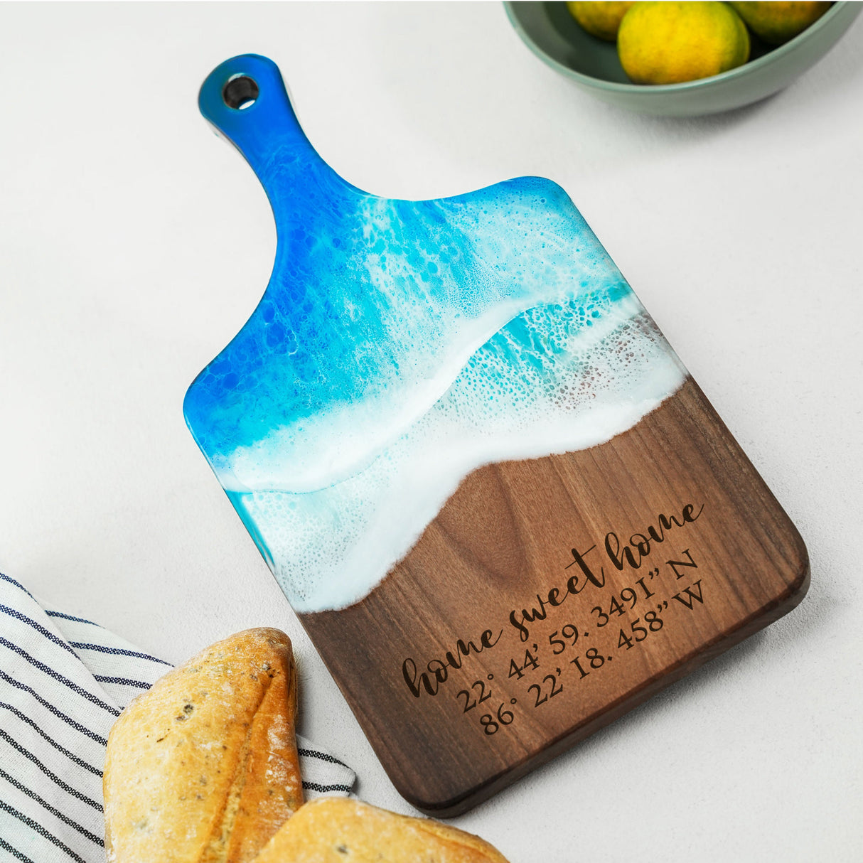 Personalized Resin Cutting Board, Realtor Closing Gift, Thank You Gifts, Congratulations Gift, Custom Epoxy Live Edge Cheese Walnut Board - Arria Home