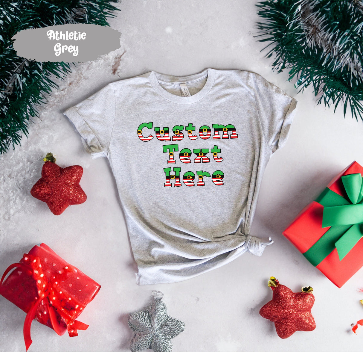 Custom Christmas Your Text Here Shirt with Elf Font, Customizable Gifts, Personalized Shirt, Customized Tshirt, Custom Text Shirt