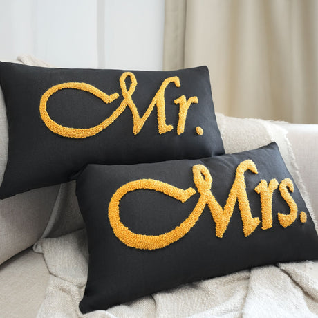 Mr Mrs Glitter Gold Custom Punch Needle Pillow, Wedding Gift, Housewarming Gift, Christmas Gift, Embroidery Gift for Couple, Newlywed Gift, - Arria Home