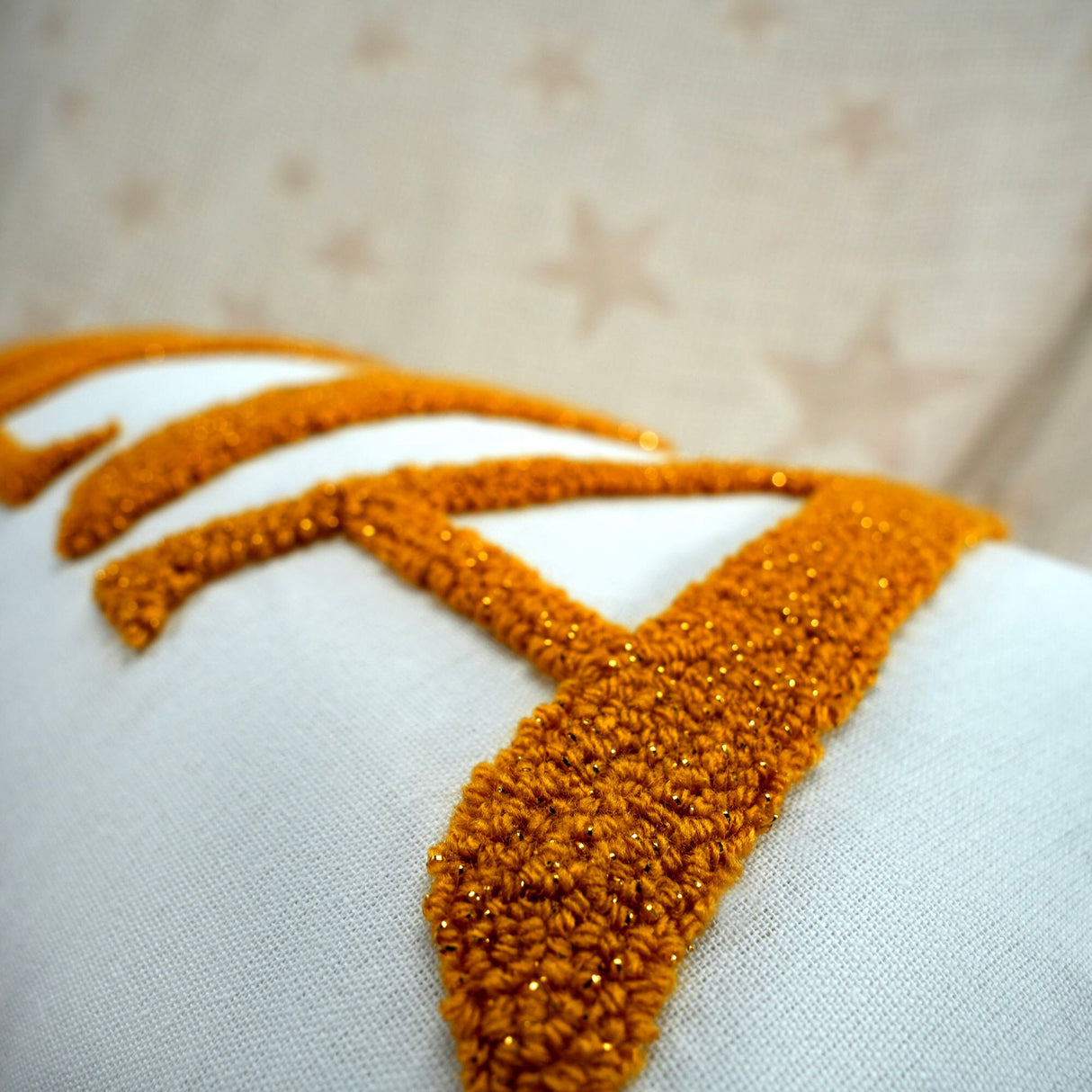 Custom Gold Glitter Punch Needle Pillow, Handmade Embroidered Pillow Cover, Home Decor, Personalized Gift, Gift for Her, Preppy Room Decor - Arria Home