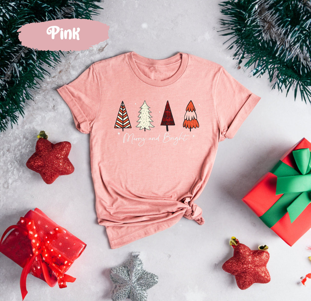 Merry and Bright Tee, Retro Christmas, Holiday Tshirt, Winter Shirt, Merry Christmas Tee, Xmas Family Shirt, Gift for Parents