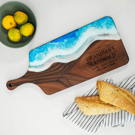 Christmas Gift Recipe Resin Ocean Cutting Board, Handwritten Recipe Charcuterie Board, Personalized Grandma Gift for Christmas, Epoxy Art - Arria Home