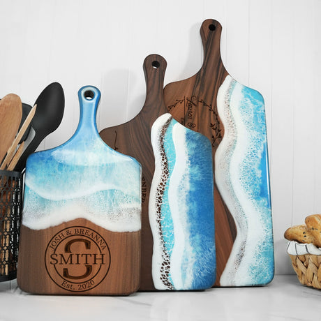 Personalized Couple Gift Resin Ocean Walnut Cutting Board, Wedding Gift, Christmas, Engagement Gift, Anniversary Gift, Charcuterie Board - Arria Home