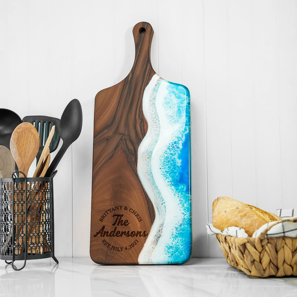 Personalized Wedding Gift Resin Cutting Board Ocean, Engagement Gift, Gift for Couple, Epoxy Custom Cutting Board, Anniversary Gift Idea - Arria Home