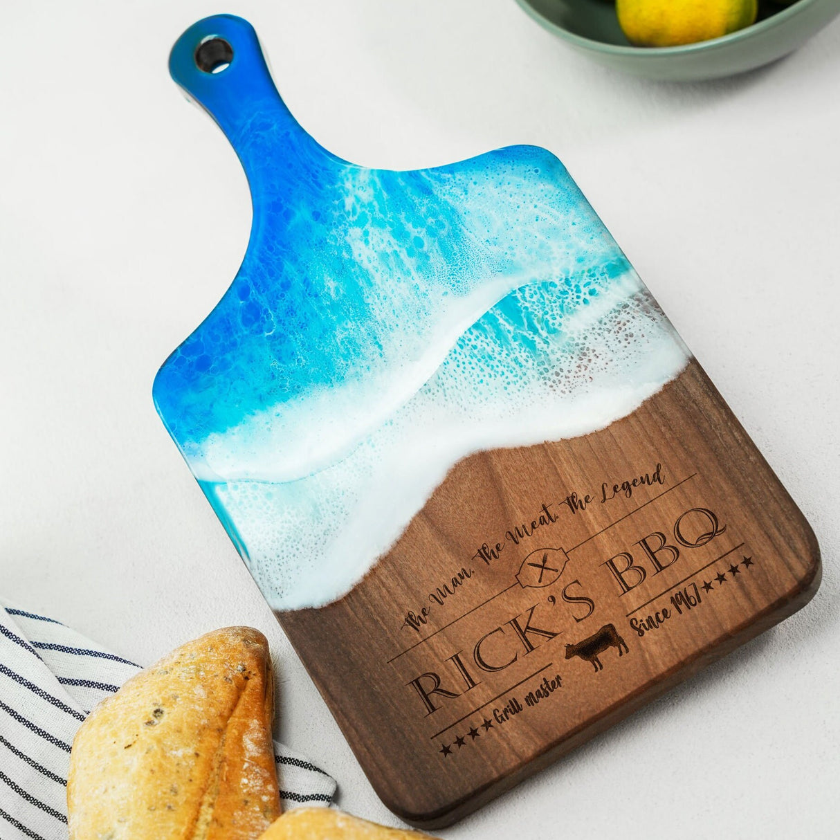 Personalized Resin BBQ Cutting Board, Epoxy Walnut Board, Meat Cutting Board, Grilling Gift, Custom Cutting Board, Christmas Gift Idea - Arria Home